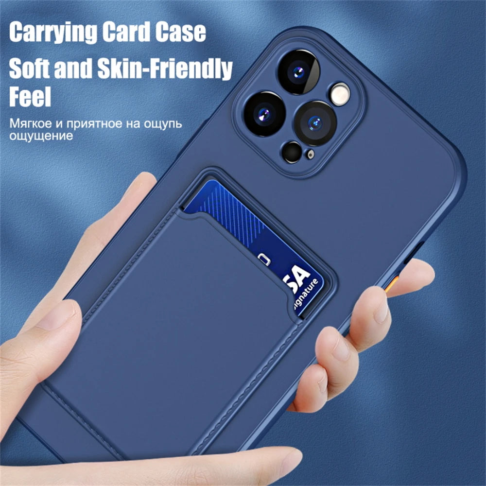 Luxury Matte Silicone Wallet Case for iPhone 17 Air / 16 / 15 / 14 / 13 / 12 Pro Max