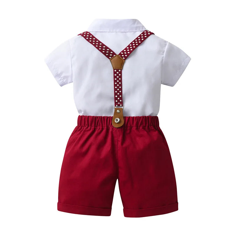 Boys Summer Suspender Set – Star Print Wedding Outfit for Kids