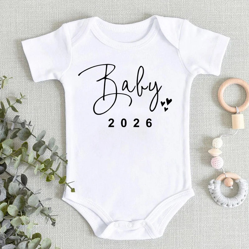 2026 Pregnancy Announcement Baby Romper – Cute Newborn Summer Bodysuit for Boys & Girls