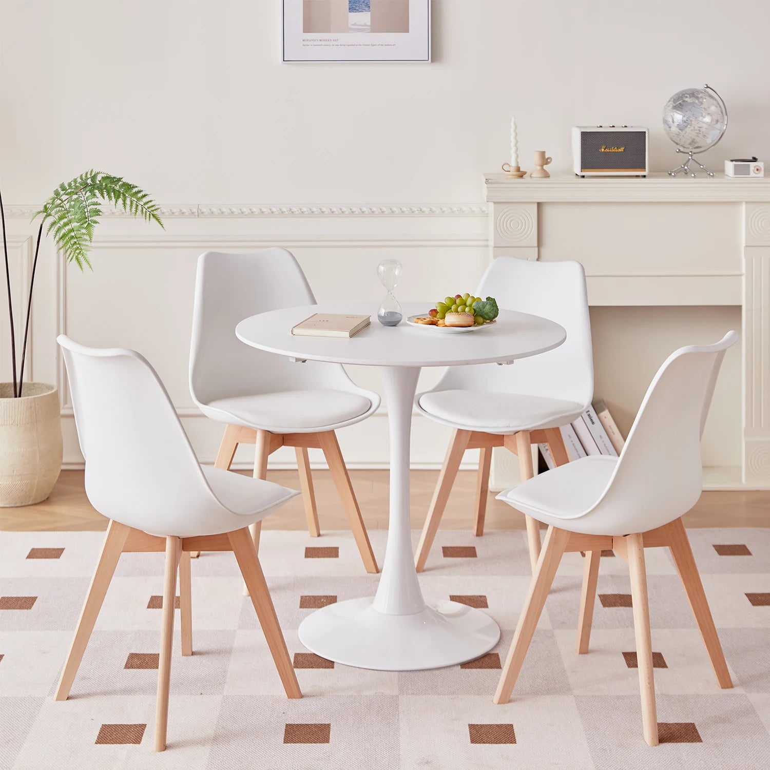 EGOONM Nordic Dining Table and Chair Set, Modern Round Dining Table for Kitchen, Dining Room, Home Office & Coffee Corner
