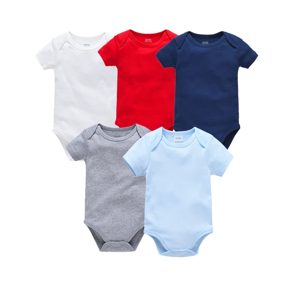 5PCS Baby Bodysuit Set – 100% Cotton Solid Black Rompers for Newborn Boys