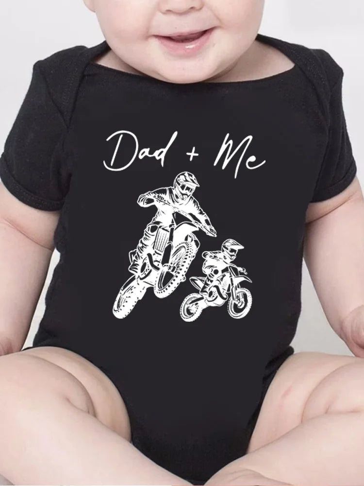 Dad + Me” Motorcycle Baby Romper – Cute Summer Bodysuit for Infant Boys