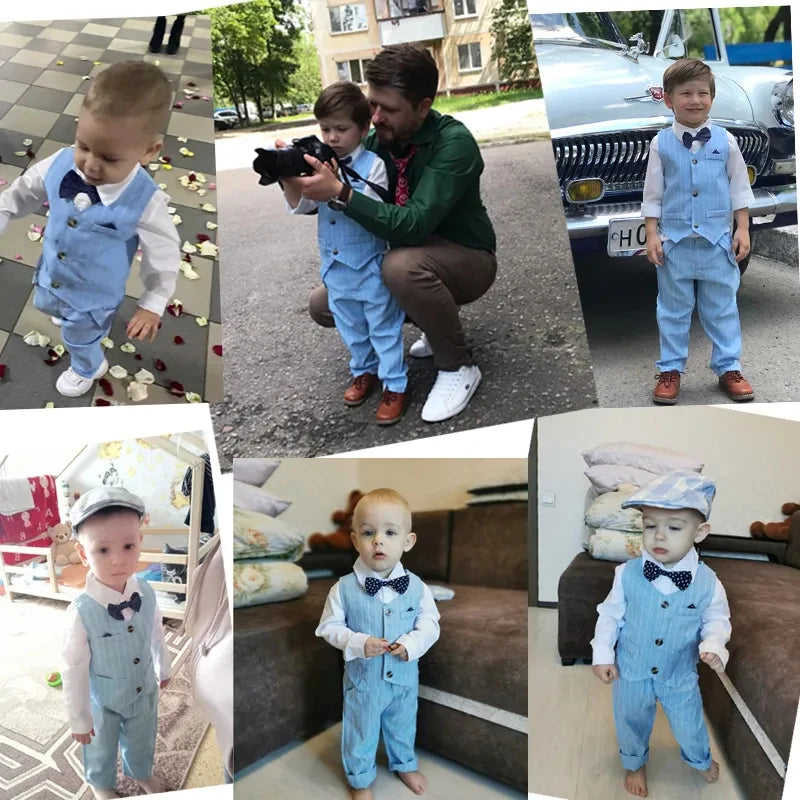 Toddler Boy Formal Suit – Striped Vest, White Shirt & Pants Set