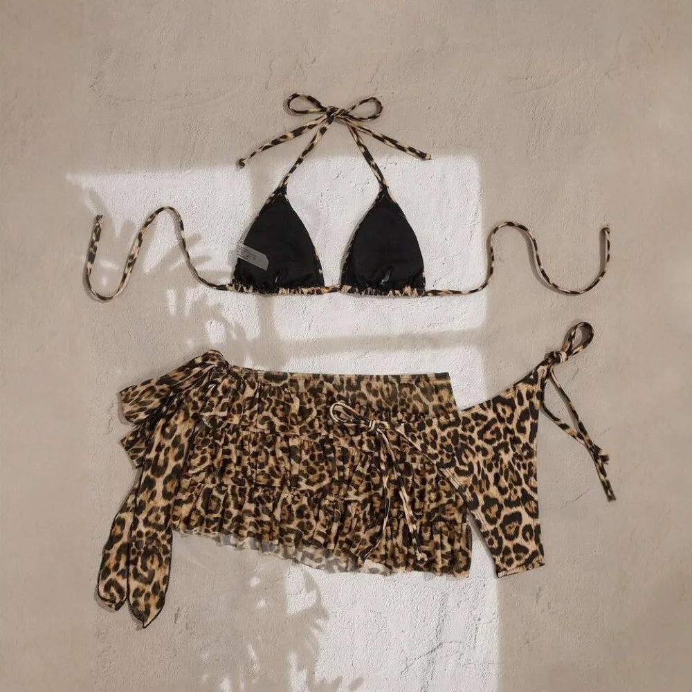 Leopard Print 3-Piece Bikini Set – Sexy Summer Swimwear