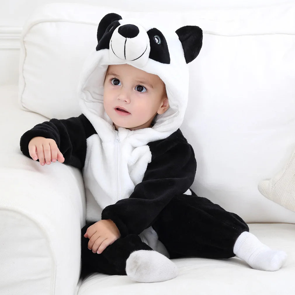 Winter Baby Stitch Romper – Hooded Flannel Cosplay Jumpsuit for Kids