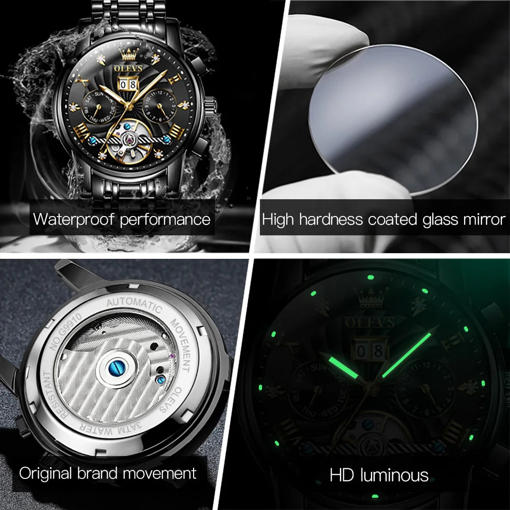 OLEVS Luxury Automatic Tourbillon Watch for Men – Classic Multifunction Mechanical Wristwatch with Elegant Business Style