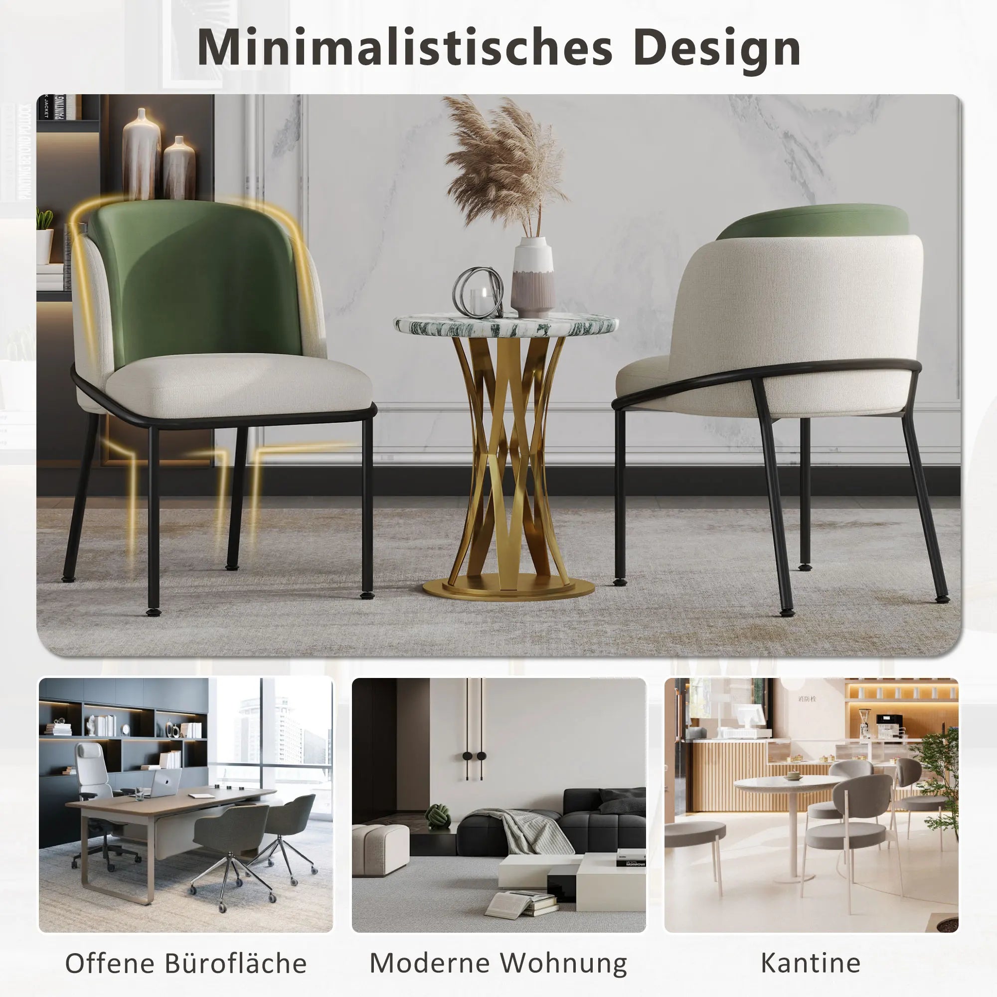 Set of 2 Modern Dining Chairs with Angled Legs & Adjustable Feet, Upholstered Accent Chairs for Living Room, Dining Room & Office, Beige and Green