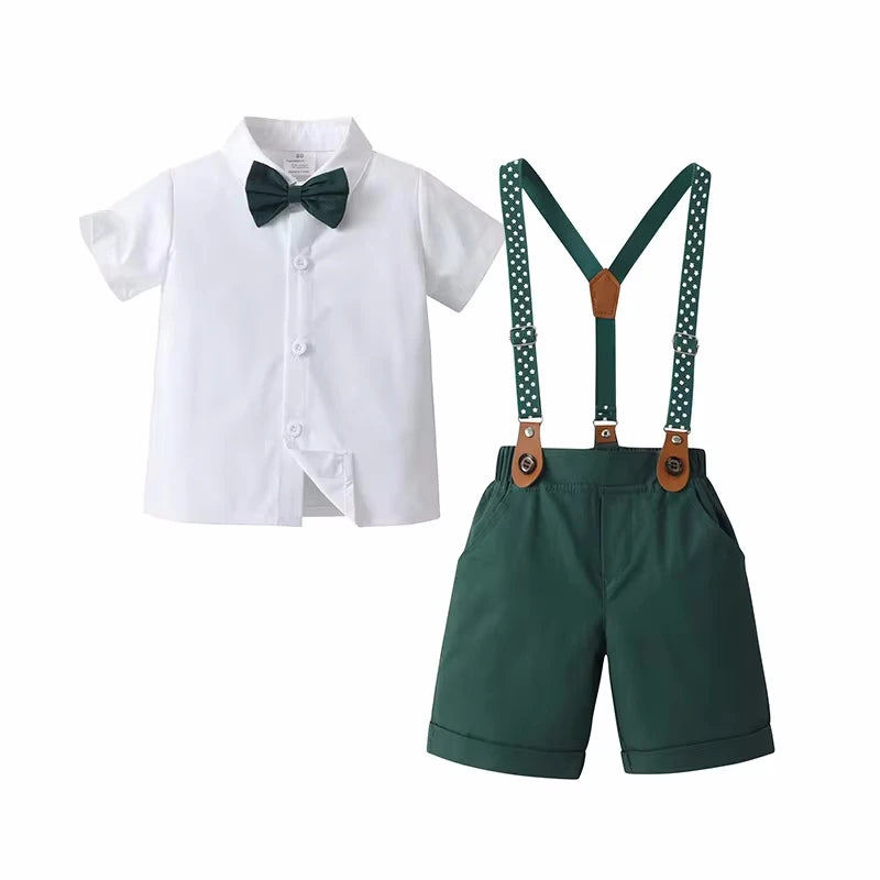 Boys Summer Suspender Set – Star Print Wedding Outfit for Kids