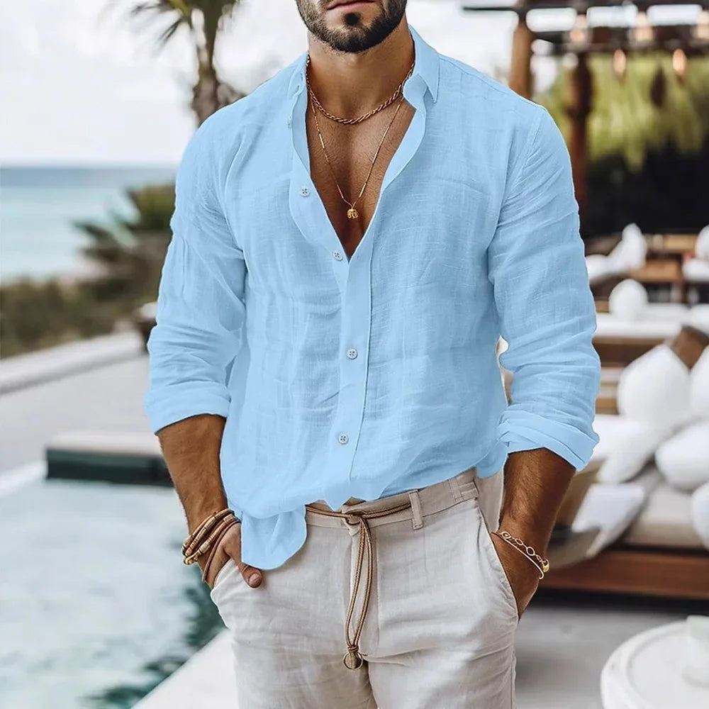 Men’s Cotton Linen Shirt – Summer Beach Style