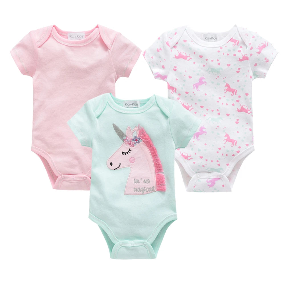 3/6PCS Baby Bodysuit Set – Soft Cotton Short Sleeve Clothes for Newborn Boys & Girls (0–12 Months)