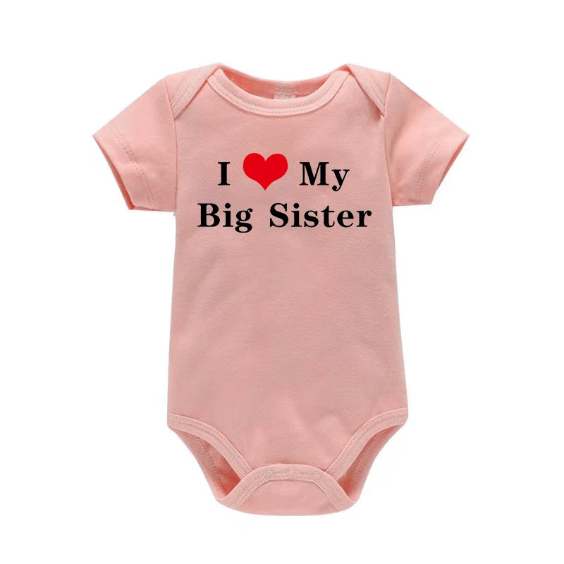 I Love My Big Sister & Brother” Baby Romper – Cute Newborn Short Sleeve Outfit
