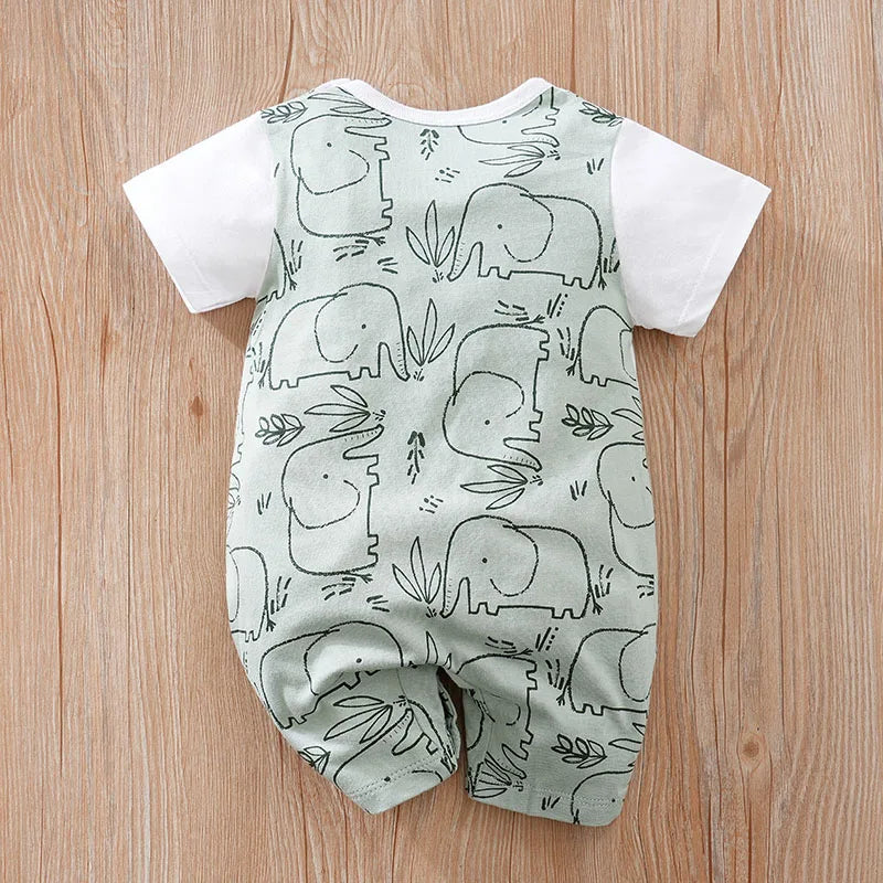 Summer Newborn Baby Bodysuit – Cute Cartoon Elephant Print Cotton Outfit for Boys & Girls