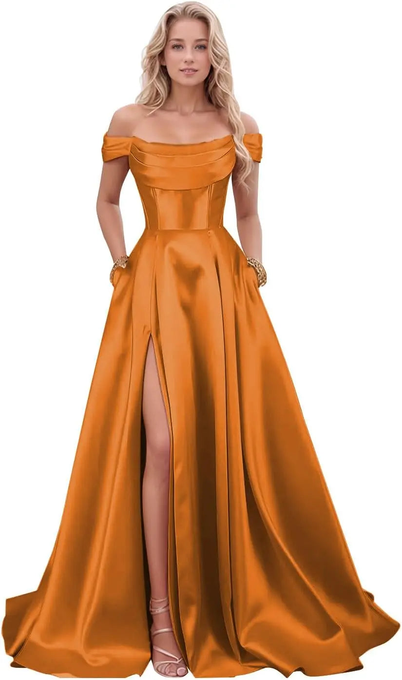 Step into timeless sophistication with this luxurious satin evening gown