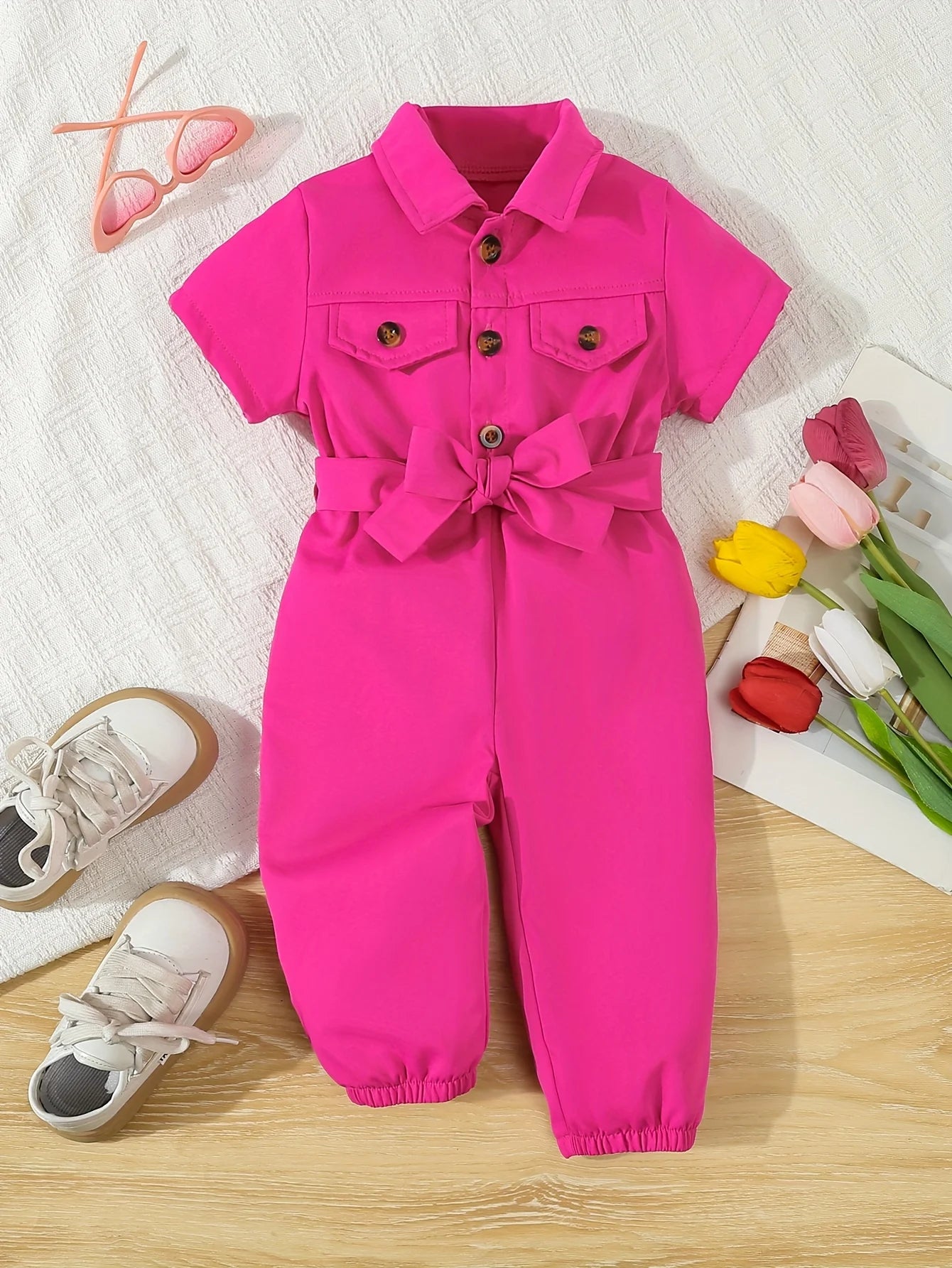 Cute Baby Girl Summer Romper Set – Short Sleeve One-Piece with Matching Belt