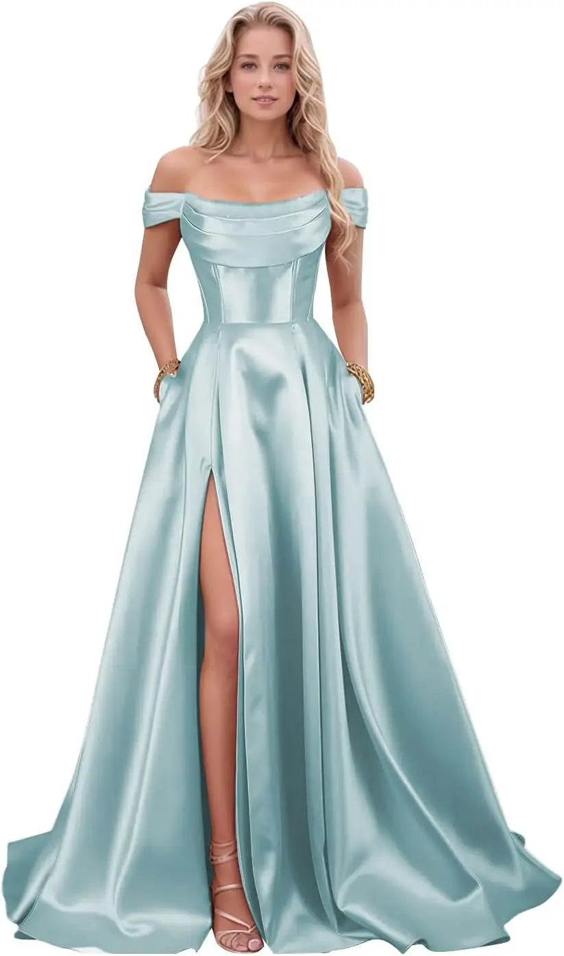 Step into timeless sophistication with this luxurious satin evening gown