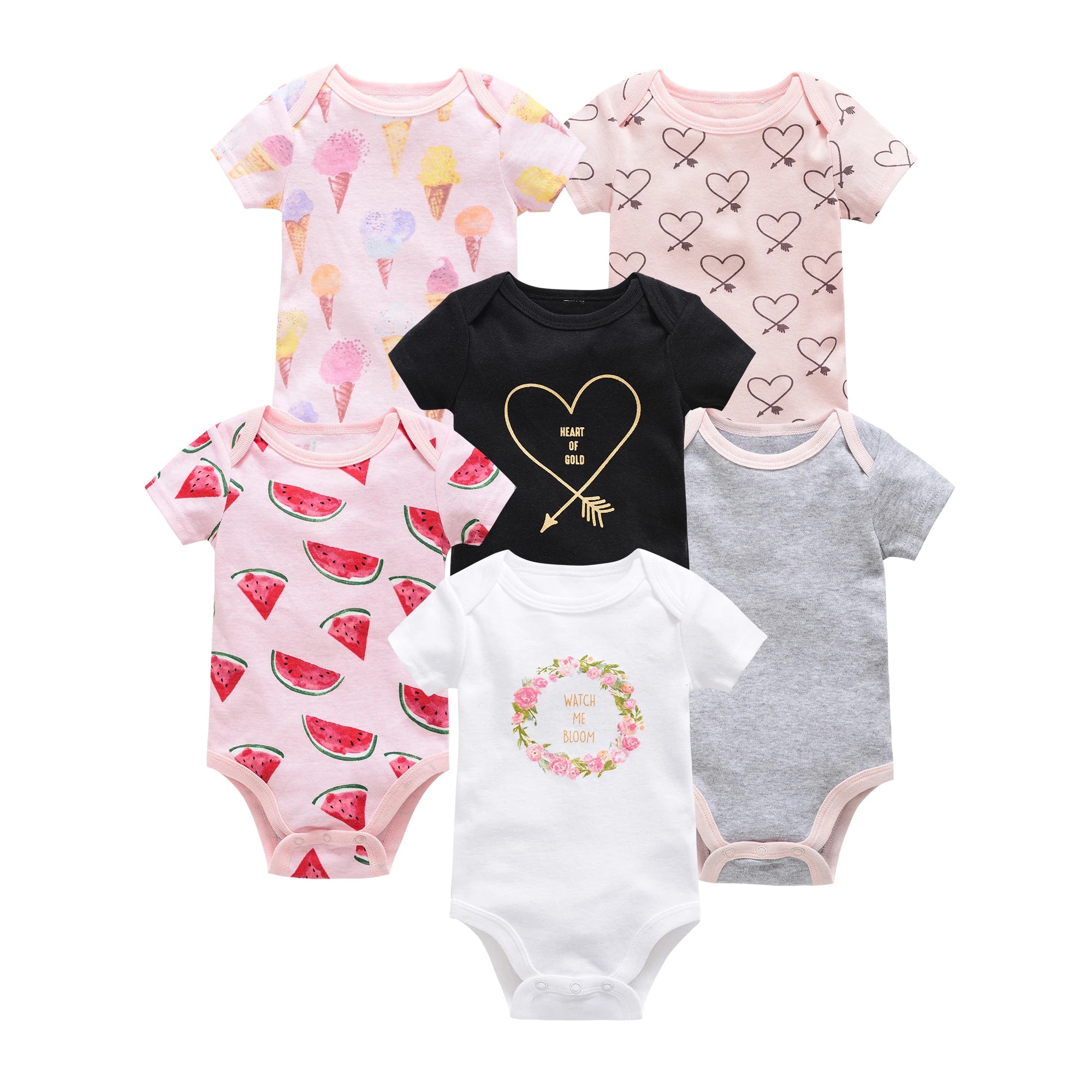 3/6PCS Baby Bodysuit Set – Soft Cotton Short Sleeve Clothes for Newborn Boys & Girls (0–12 Months)