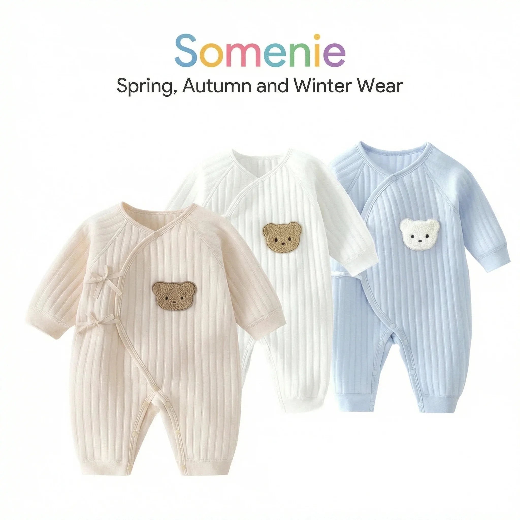 Somenie 3D Bear Baby Romper – 100% Cotton Bodysuit for Boys & Girls