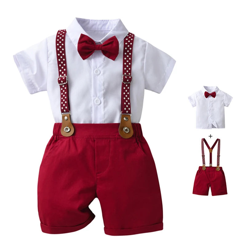 Boys Summer Suspender Set – Star Print Wedding Outfit for Kids