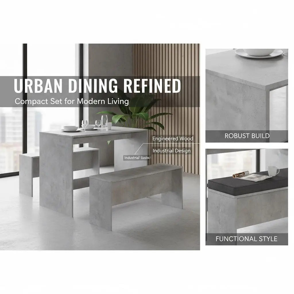 3-Piece Dining Table and Bench Set, Engineered Wood Kitchen & Dining Furniture Set for Home, Apartment & Breakfast Nook