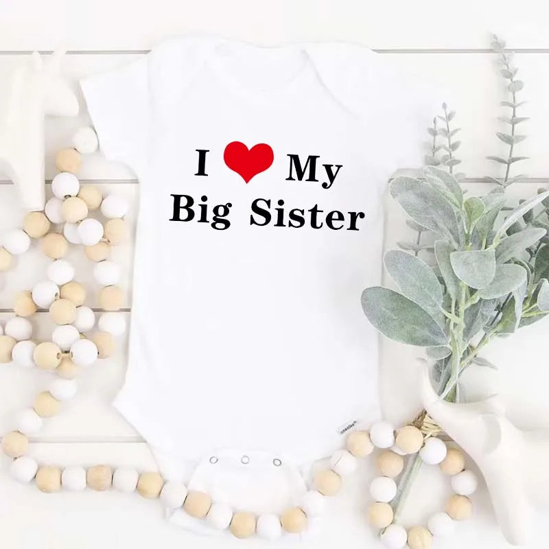 I Love My Big Sister & Brother” Baby Romper – Cute Newborn Short Sleeve Outfit