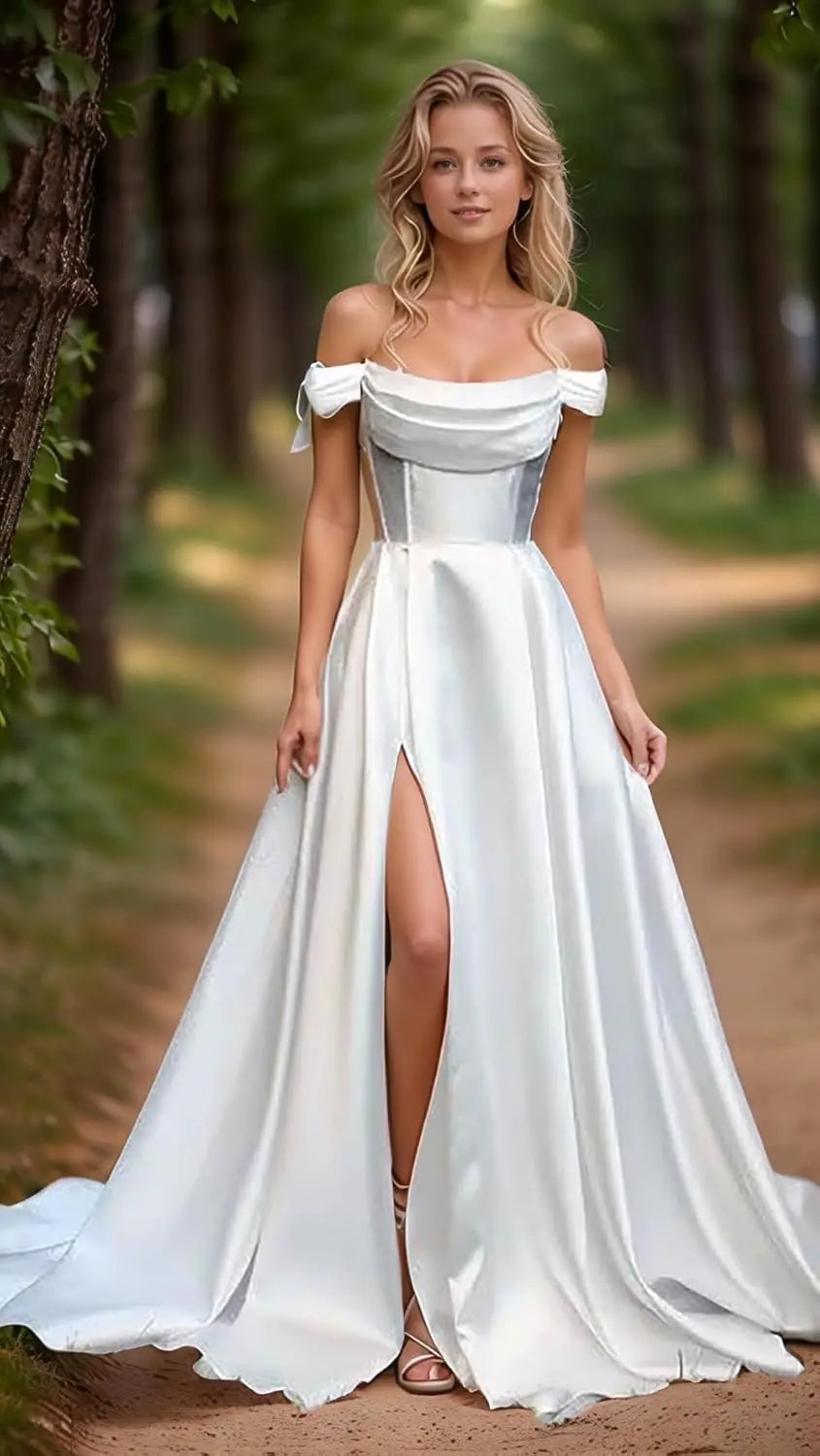 Step into timeless sophistication with this luxurious satin evening gown