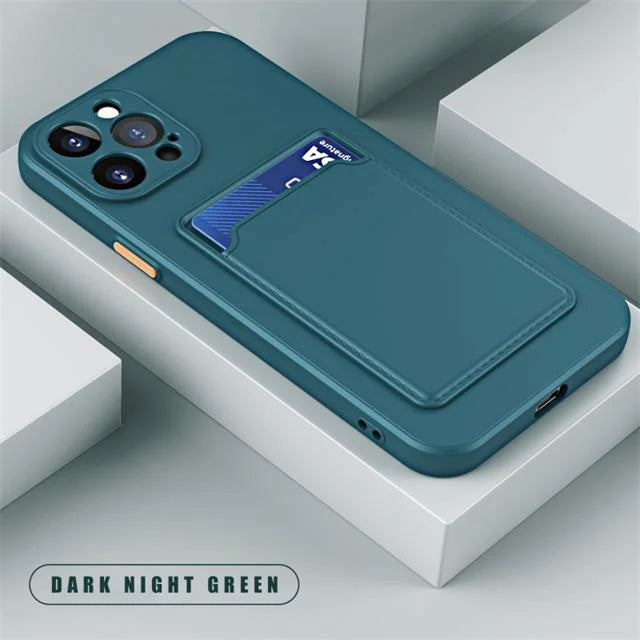 Luxury Matte Silicone Wallet Case for iPhone 17 Air / 16 / 15 / 14 / 13 / 12 Pro Max