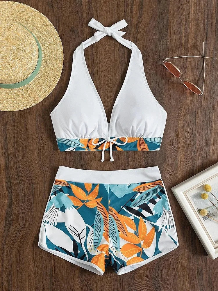 Women’s Europe & USA Style Conservative Printed Swimsuit – High Waist Bikini Set