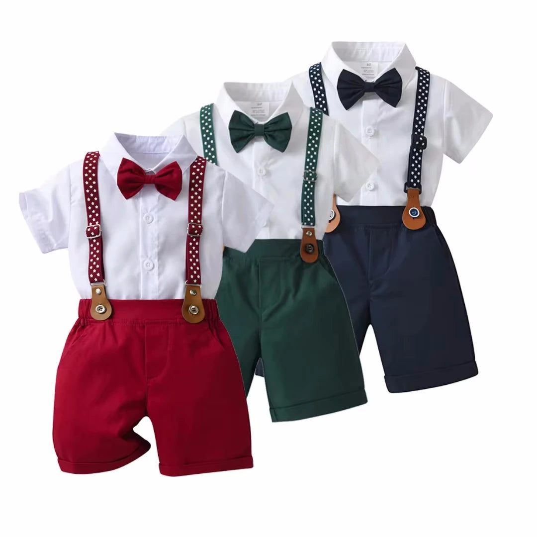 Boys Summer Suspender Set – Star Print Wedding Outfit for Kids