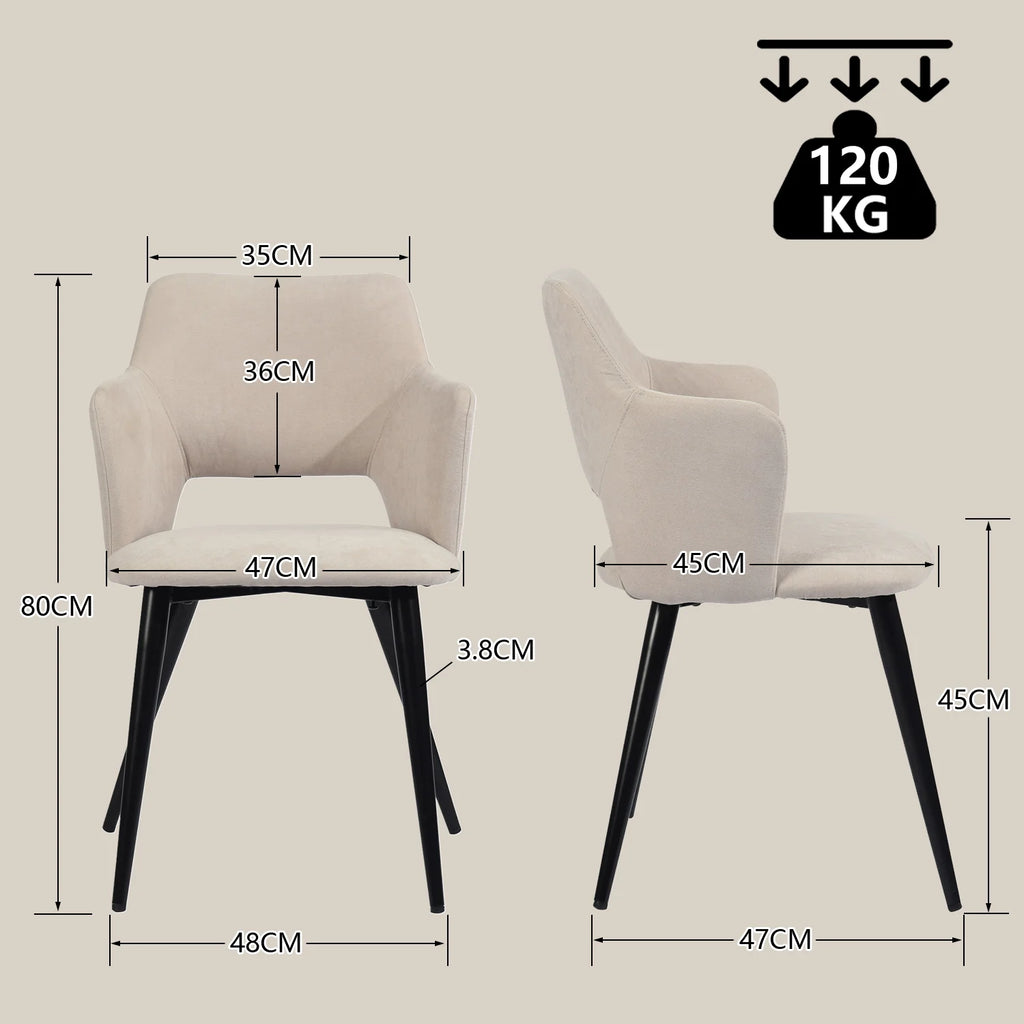 MEUBLES COSY Set of 2 Scandinavian Dining Chairs, Upholstered Kitchen & Living Room Chairs with Metal Legs, Beige, 47×48×80 cm