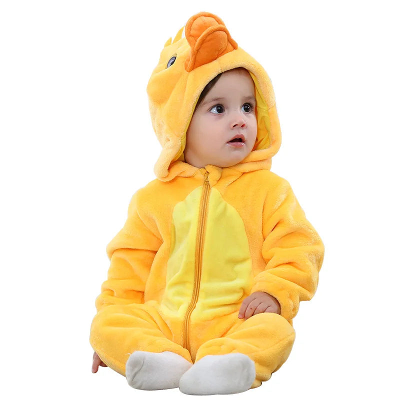 Winter Baby Stitch Romper – Hooded Flannel Cosplay Jumpsuit for Kids