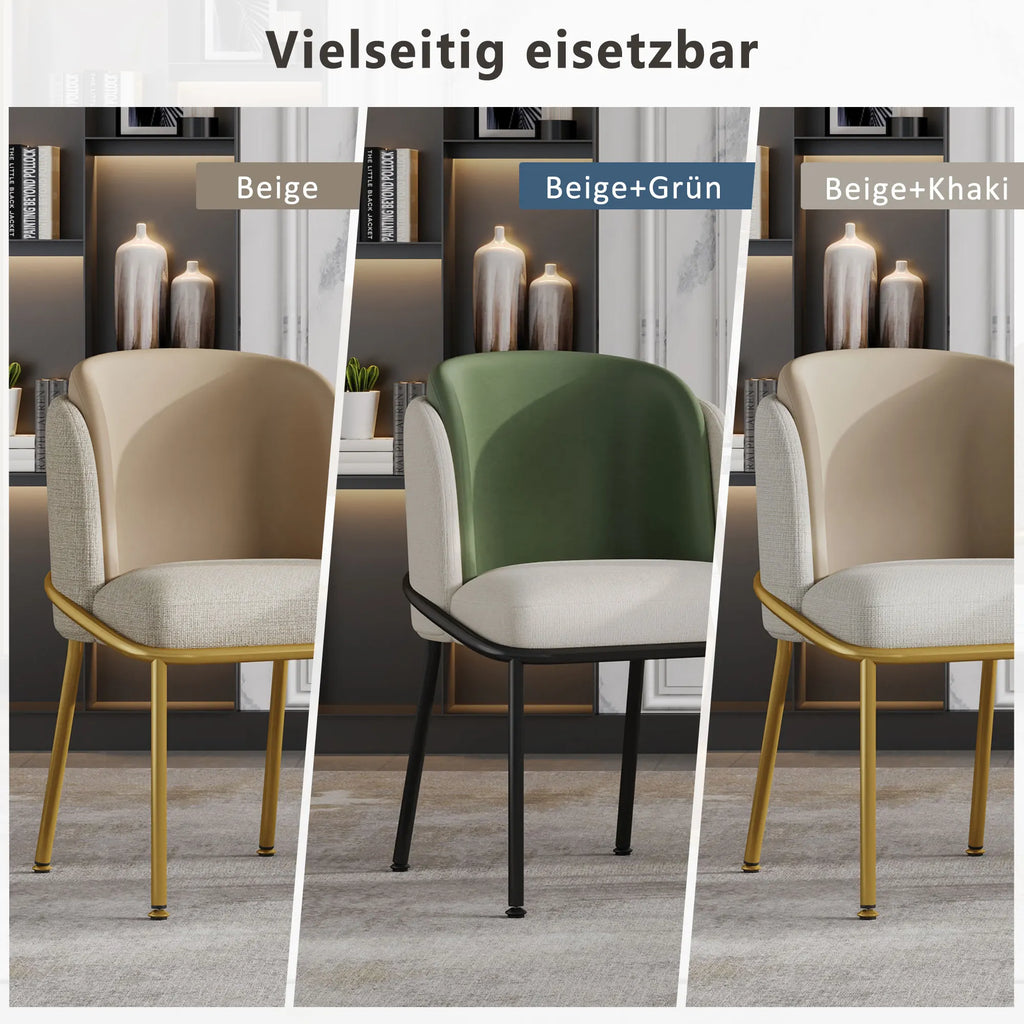 Set of 2 Modern Dining Chairs with Angled Legs & Adjustable Feet, Upholstered Accent Chairs for Living Room, Dining Room & Office, Beige and Green