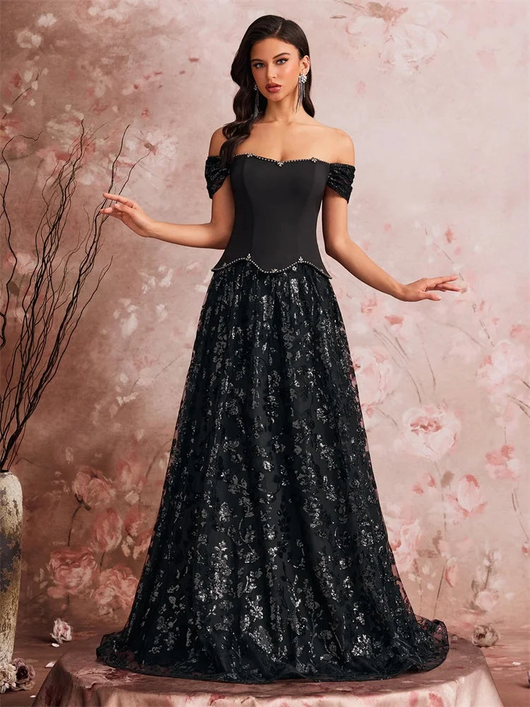 Shine with timeless glamour in this elegant formal evening gown