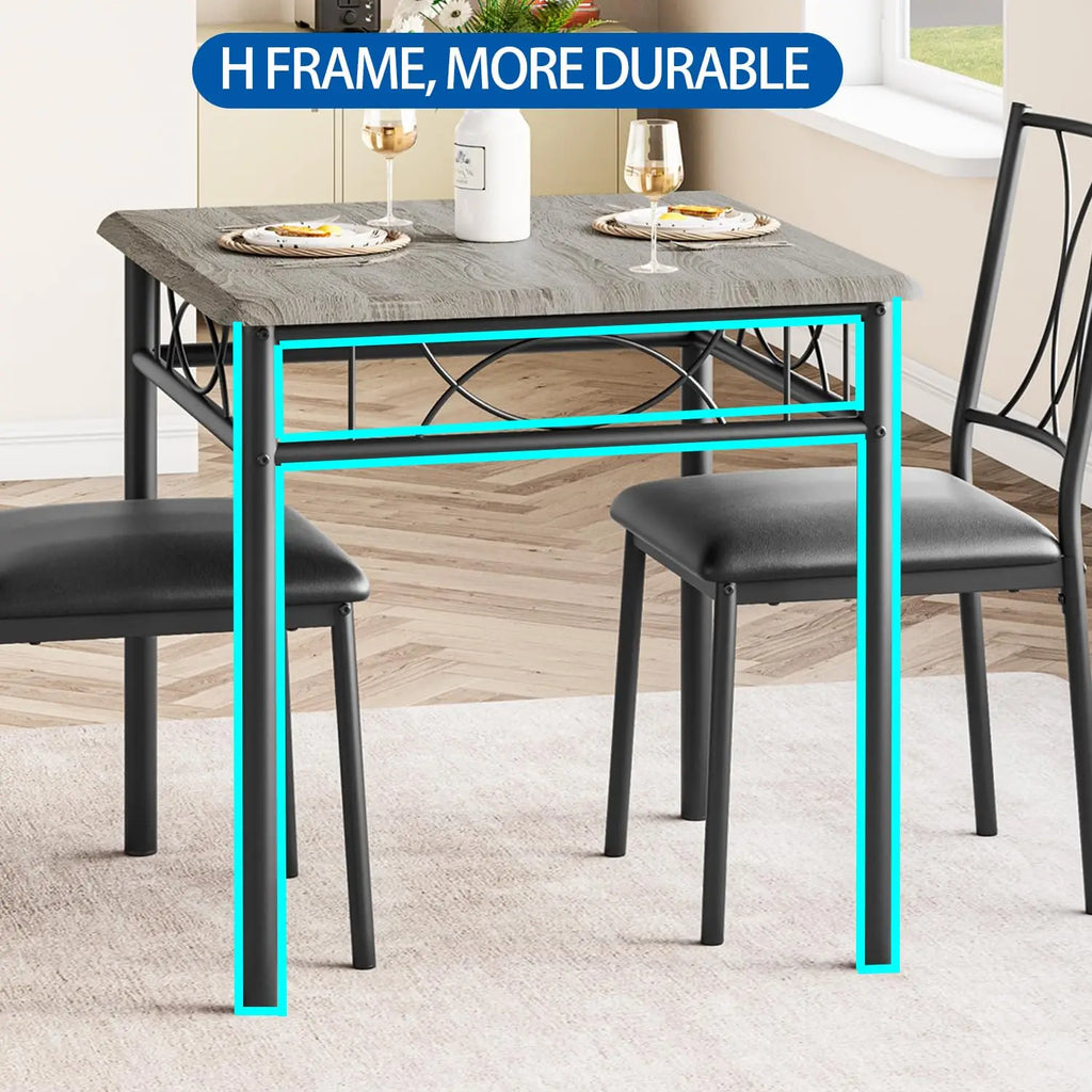 3-Piece Wood Dining Table Set for 2, Compact Square Kitchen Table Set with 2 Upholstered Chairs, Space-Saving Dining Set for Small Dining Rooms, Apartments & Kitchens