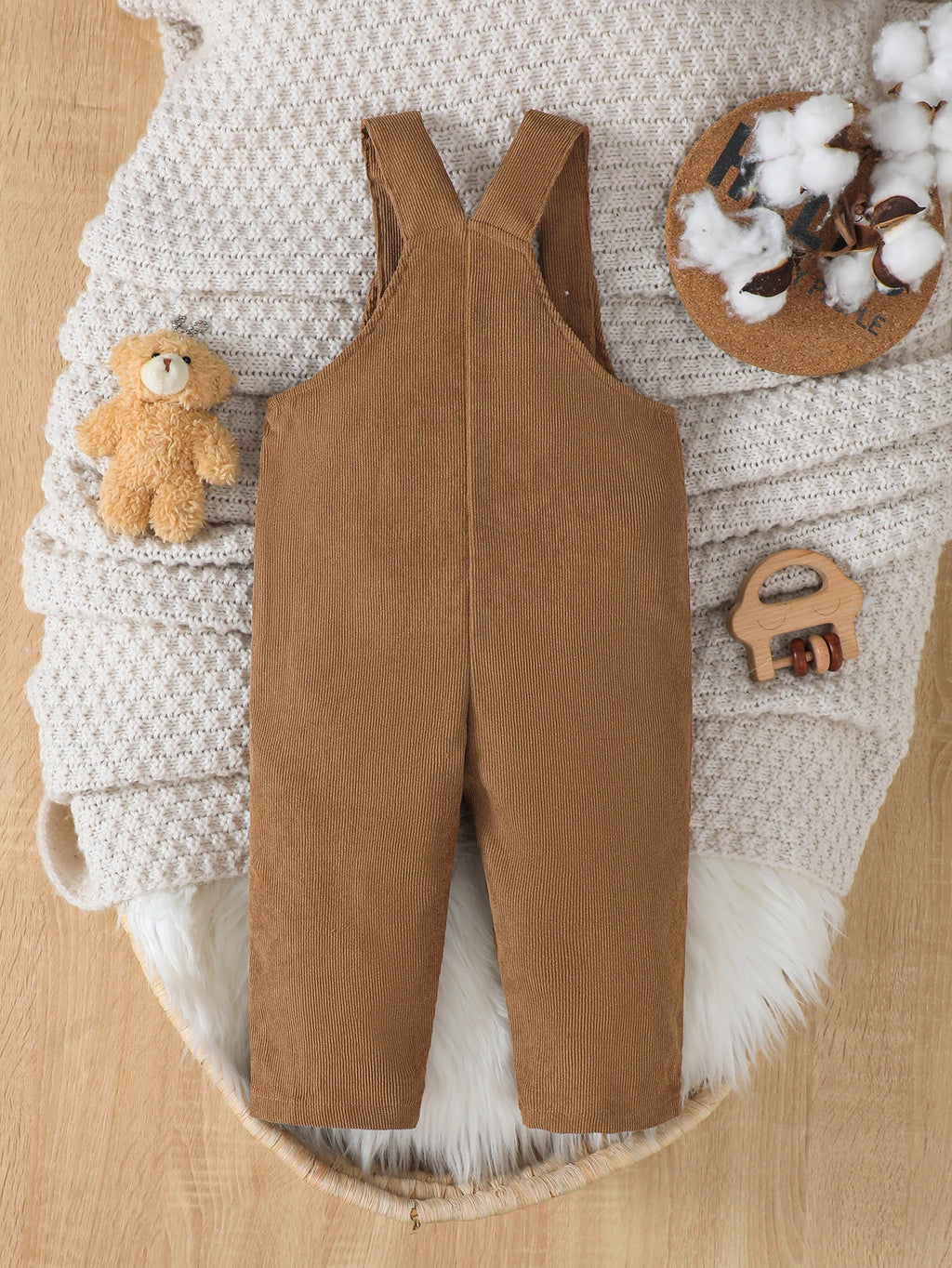 Corduroy Baby Boy Overalls – Cute Bear Pattern Adjustable Bib Pants