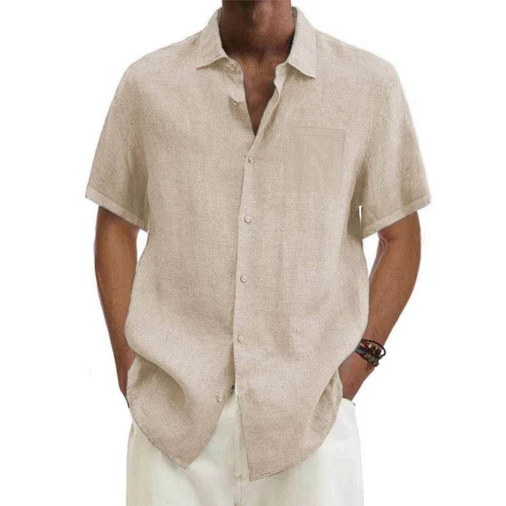 Men’s Cotton Linen Short-Sleeve Shirt – Casual Beach Summer Style