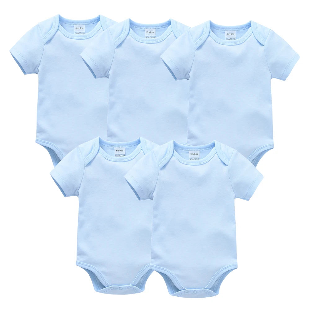 5PCS Baby Bodysuit Set – 100% Cotton Solid Black Rompers for Newborn Boys