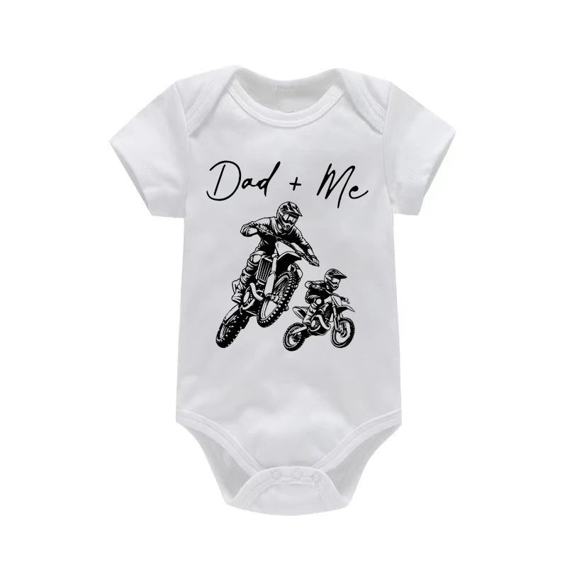 Dad + Me” Motorcycle Baby Romper – Cute Summer Bodysuit for Infant Boys
