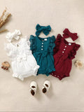 3PCS Baby Girl Lace Romper Set – Pure Color Outfit with Matching Headband