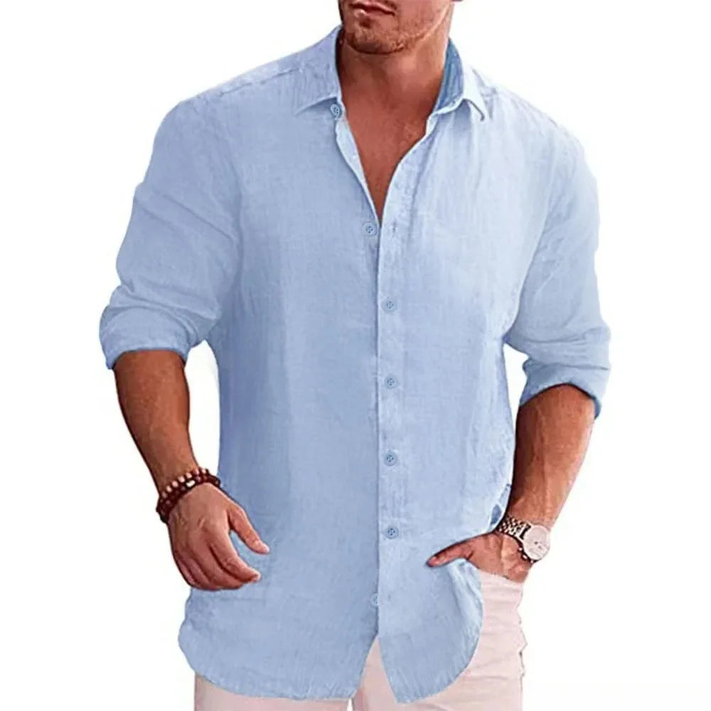Men’s Cotton Linen Long Sleeve Shirt – Casual Autumn Style