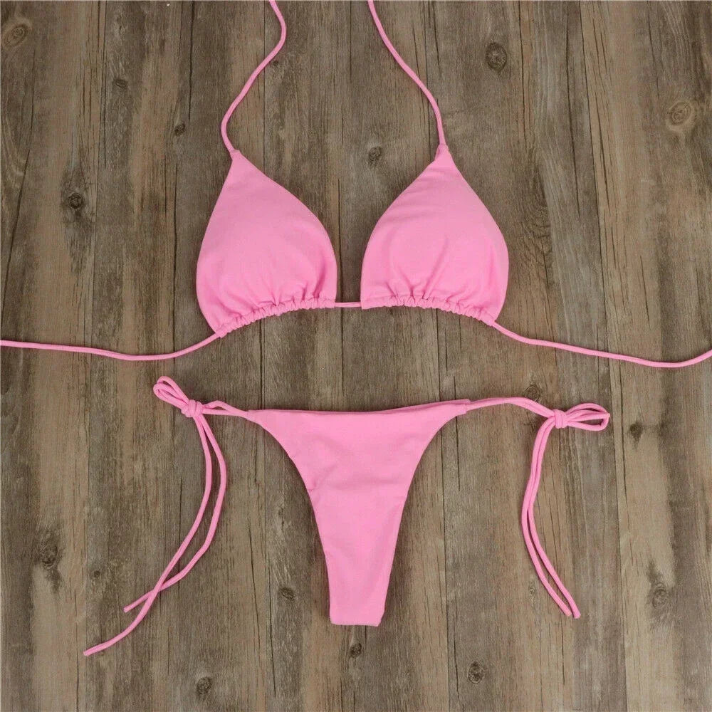 Women’s Pink Bikini Set – Sexy High-Leg Two-Piece Swimwear 🌸