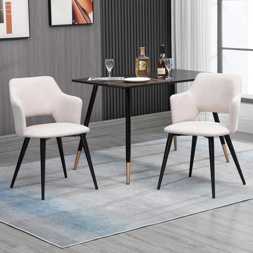 MEUBLES COSY Set of 2 Scandinavian Dining Chairs, Upholstered Kitchen & Living Room Chairs with Metal Legs, Beige, 47×48×80 cm