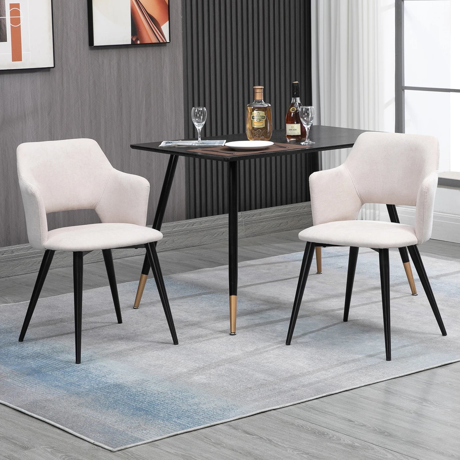 MEUBLES COSY Set of 2 Scandinavian Dining Chairs, Upholstered Kitchen & Living Room Chairs with Metal Legs, Beige, 47×48×80 cm