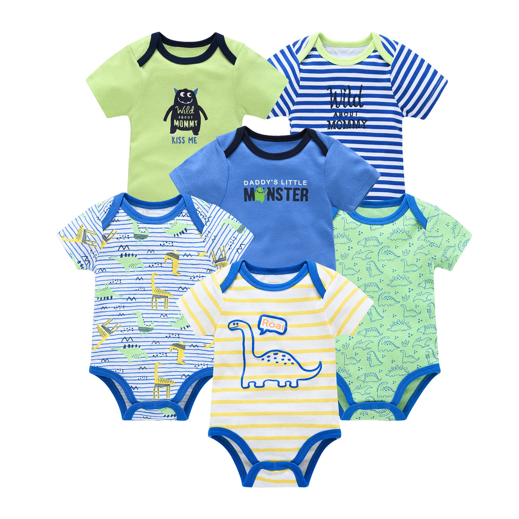 3/6PCS Baby Bodysuit Set – Soft Cotton Short Sleeve Clothes for Newborn Boys & Girls (0–12 Months)
