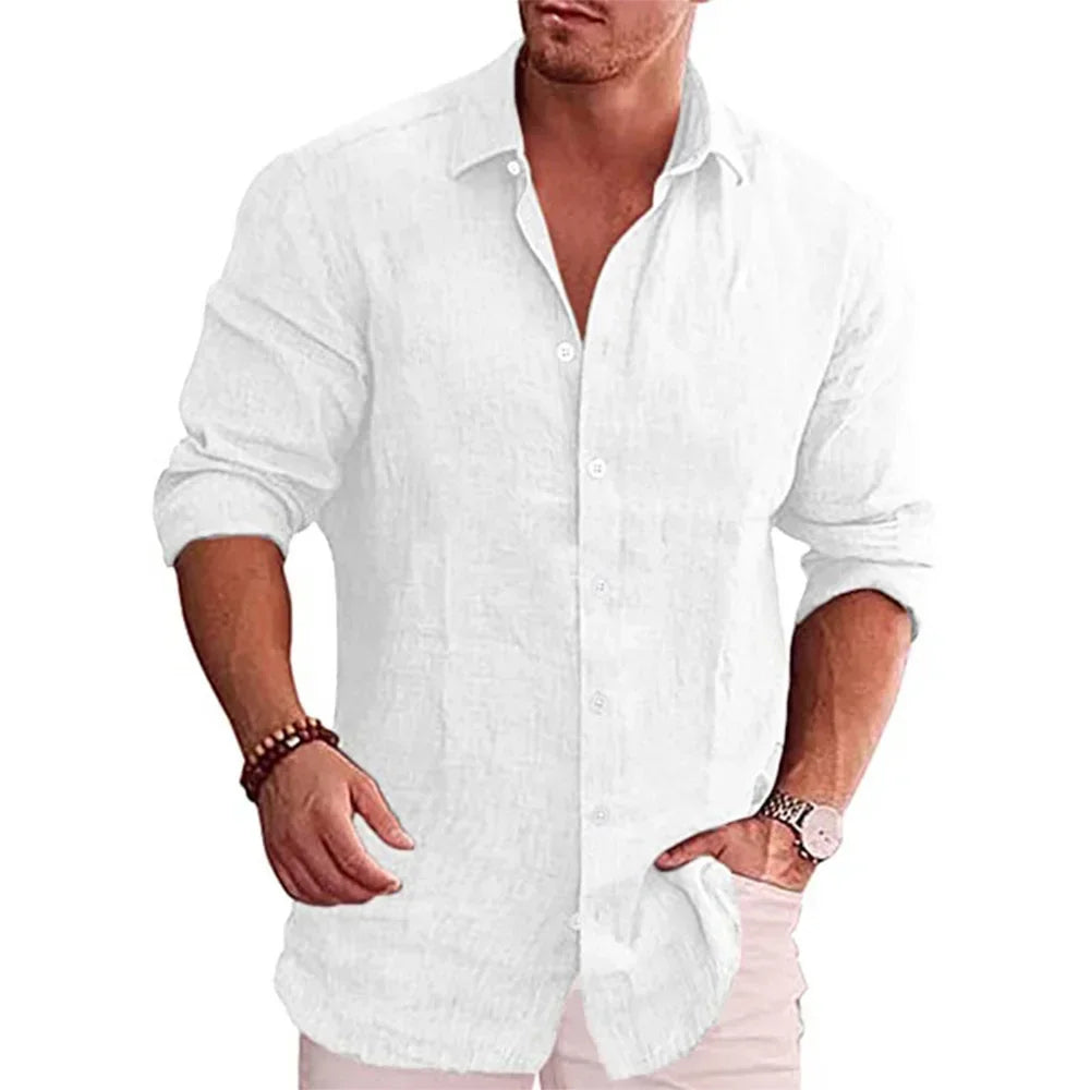 Men’s Cotton Linen Long Sleeve Shirt – Casual Autumn Style