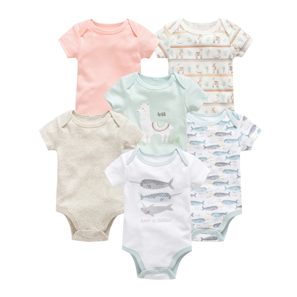 3/6PCS Baby Bodysuit Set – Soft Cotton Short Sleeve Clothes for Newborn Boys & Girls (0–12 Months)