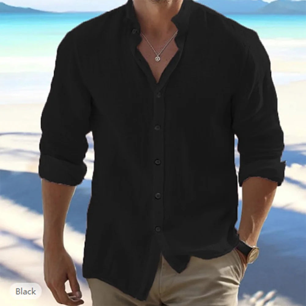 Hot Sale Men’s Cotton Linen Long-Sleeve Shirt – Summer Beach Style