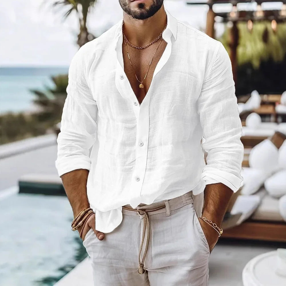 Men’s Cotton Linen Shirt – Summer Beach Style