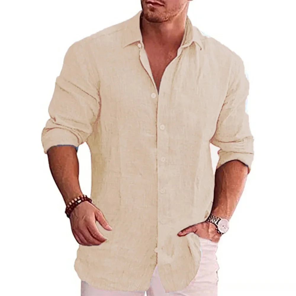 Men’s Cotton Linen Long Sleeve Shirt – Casual Autumn Style