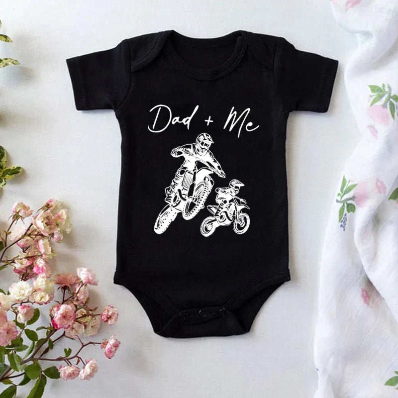 Dad + Me” Motorcycle Baby Romper – Cute Summer Bodysuit for Infant Boys