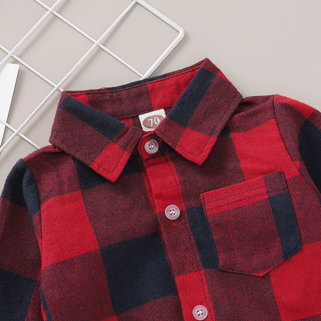 Gentleman Baby Boy Plaid Romper – Long Sleeve Lapel Shirt Jumpsuit for Toddlers